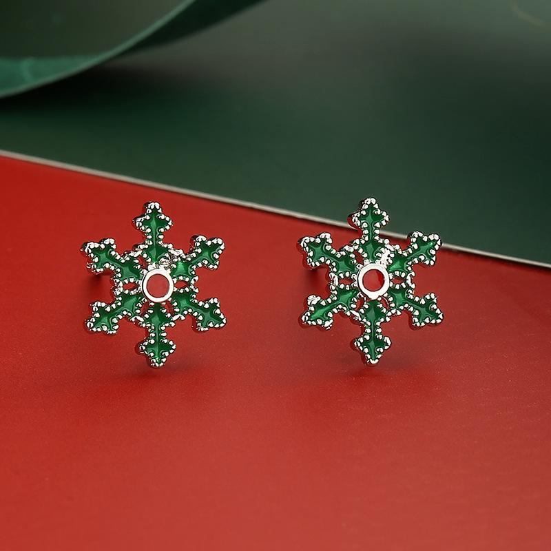 Christmas Series Elk Snowflakes and Deer Antlers Fresh Red Sweet Temperament Earrings