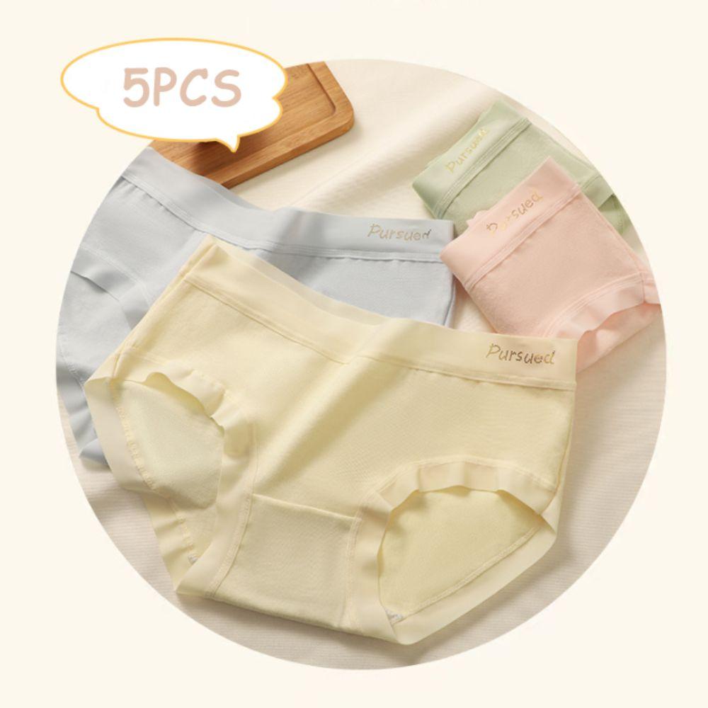 5pcs Solid Color Mid Waist Panties Underwear Women's Underpants Comfortable Seamless Briefs  Girl