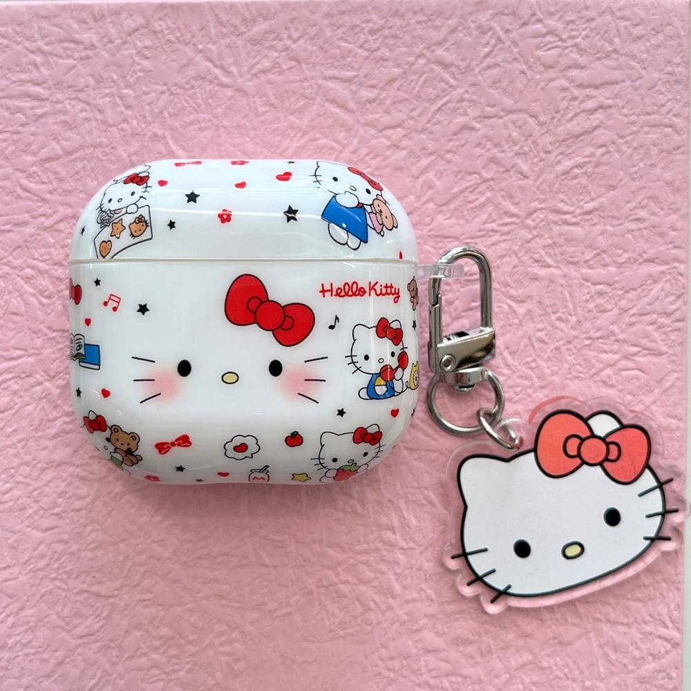 

Cute Cartoon Doodle Bow KT Cat AirPods 4 Case Compatible with AirPod 3 Apple Pro Earphone Cover Airpods 2