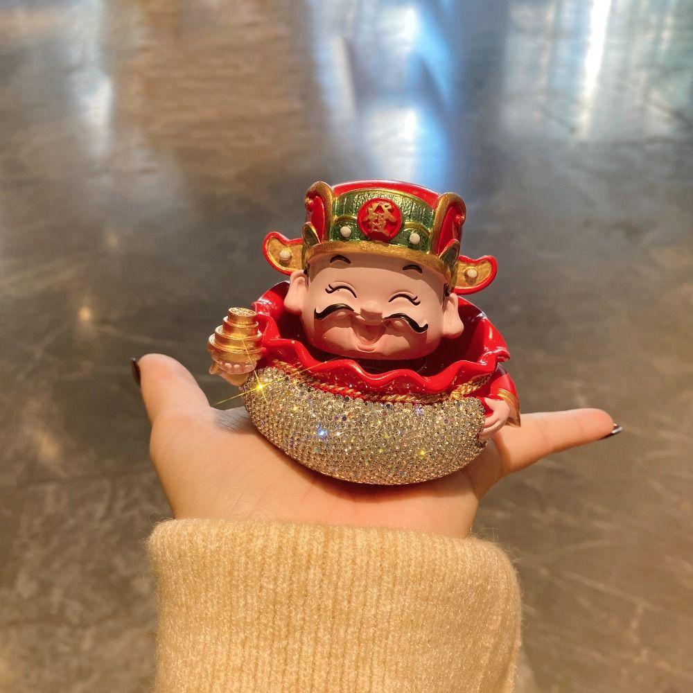 

Resin Rhinestone God of Wealth Ornaments Red Gold Mascot Ornament Feng Shui Statue Car Decoration B