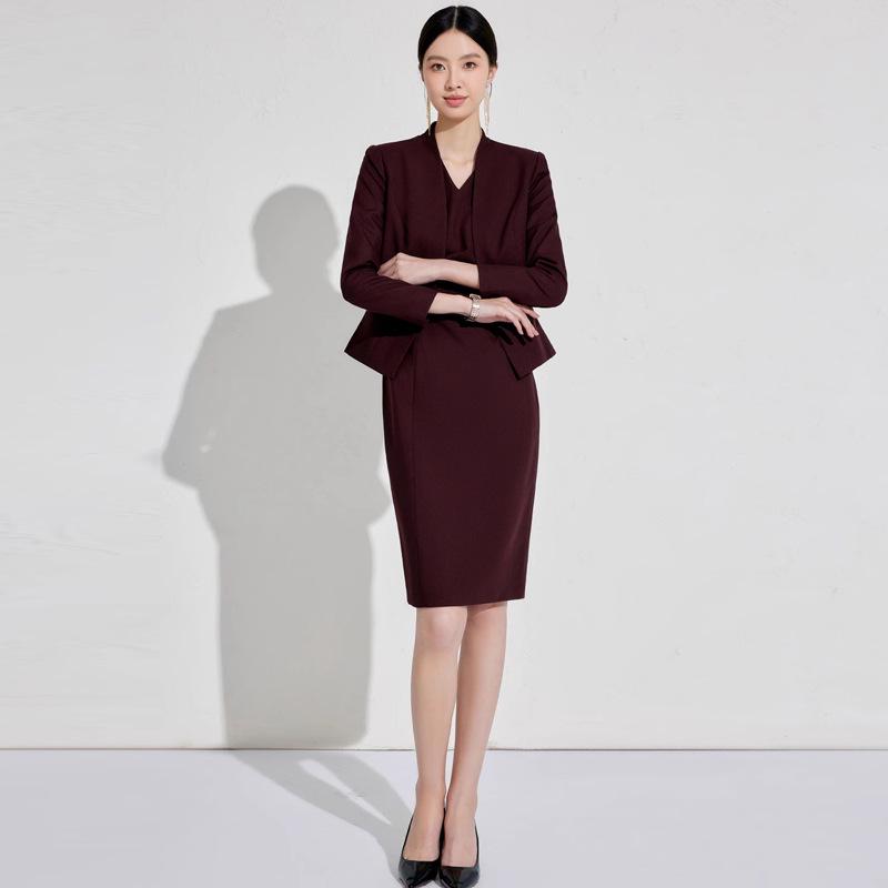 Red Professional Angora Suit Dress - Spring/Autumn Fashion for Women