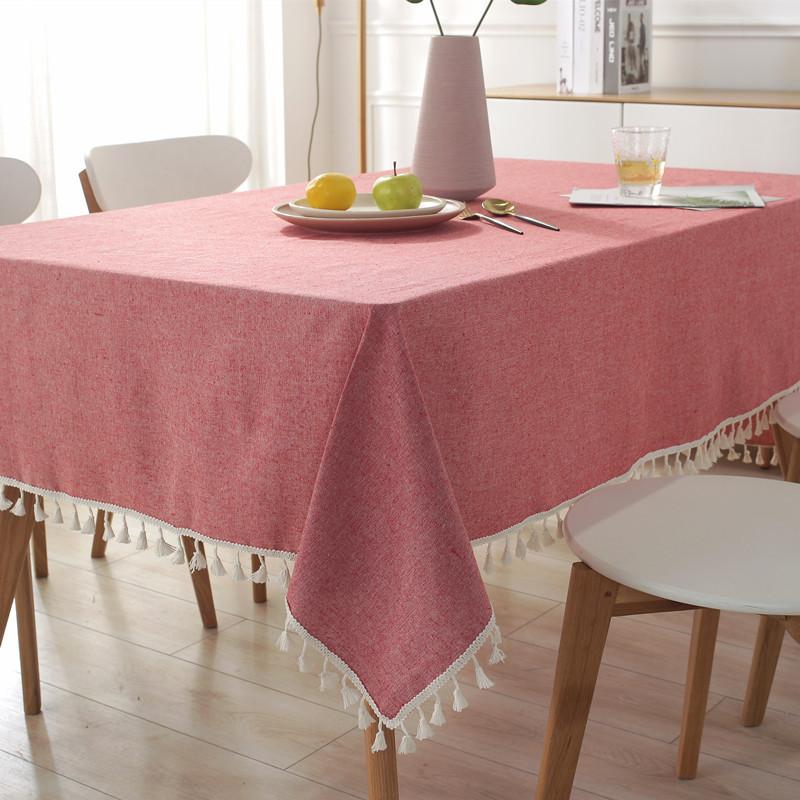 Japanese-Style Polyester-Cotton Simple Yarn-Dyed Plain Fringed Lace Geometric Rectangular Tablecloth Coffee Table Dining Table Cloth