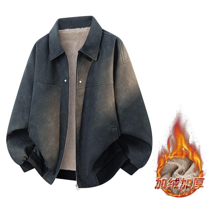 Autumn and winter jacket men's new ruffian handsome trendy brand American lapel pu leather jacket velvet men's top coat