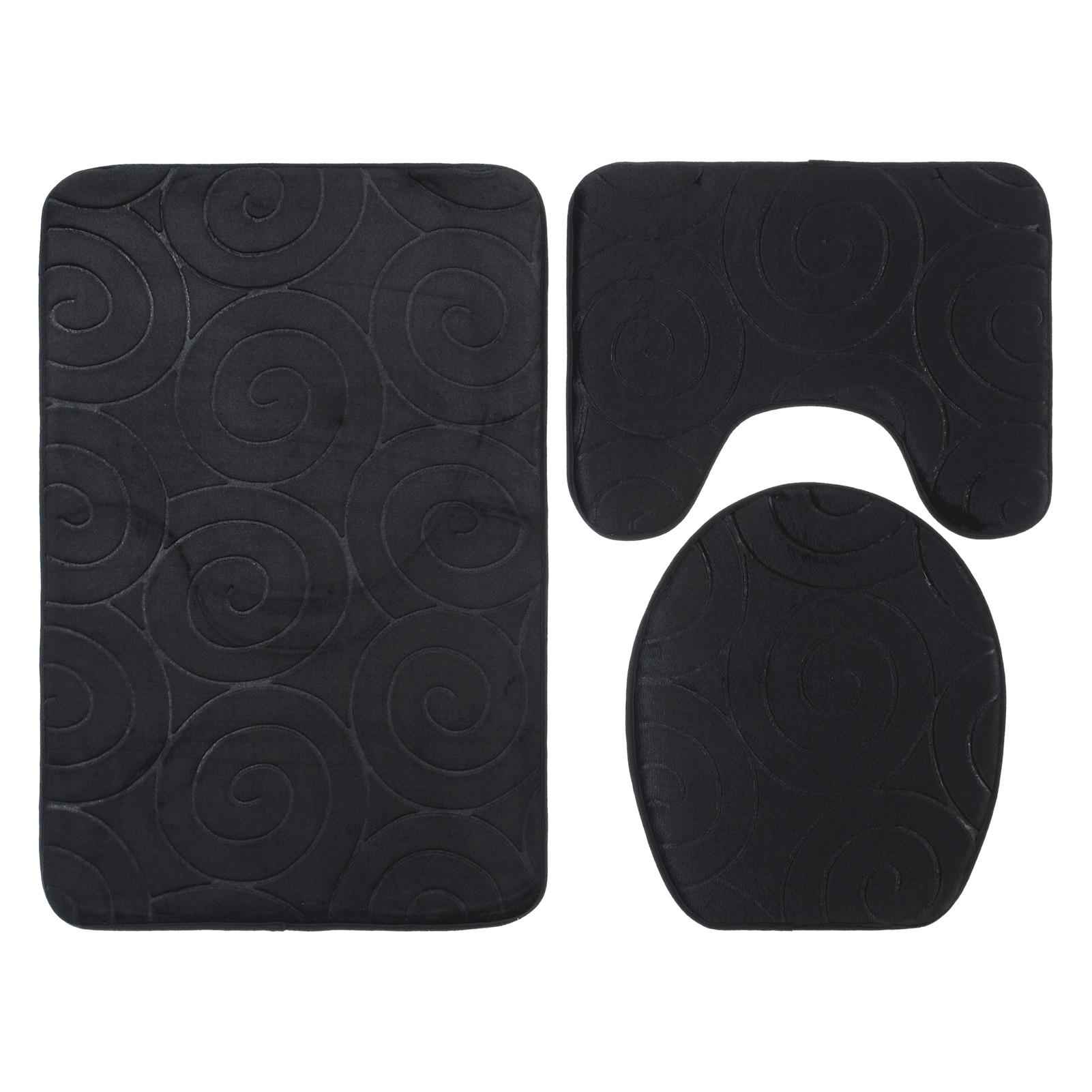 

3 PCS Bathroom Mat Set Stone Embossed Toilet Lid Cover Floor Mats Bathtub Side Absorbent Carpets Black чорний