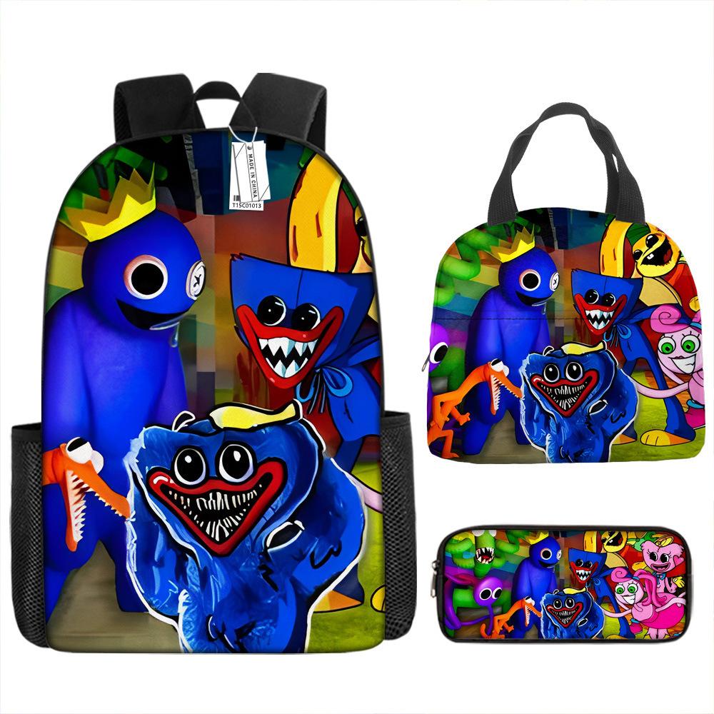 Rainbow Friends School Bag Rainbow Friends Backpack Three-piece Set for Elementary School Students Large Capacity Cartoon Computer Bag