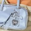 Y2K  Pearl Bow Silver Heart Mirror Keychain Pendant  Exquisite Girly Keyring Bag Charm For Girls Gift