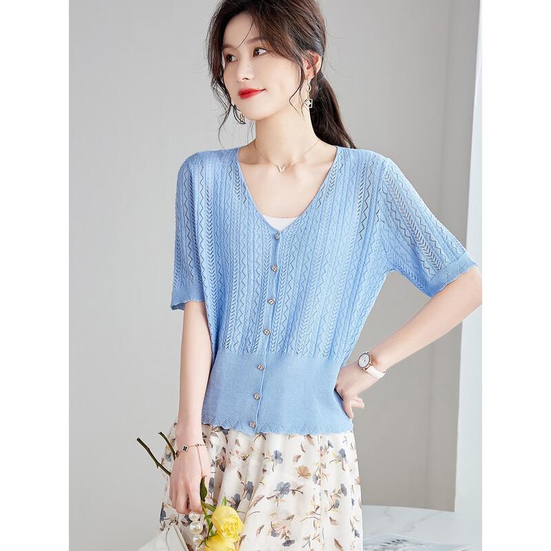 Srcr Women s V-Neck Short Sleeve Knit Cardigan L