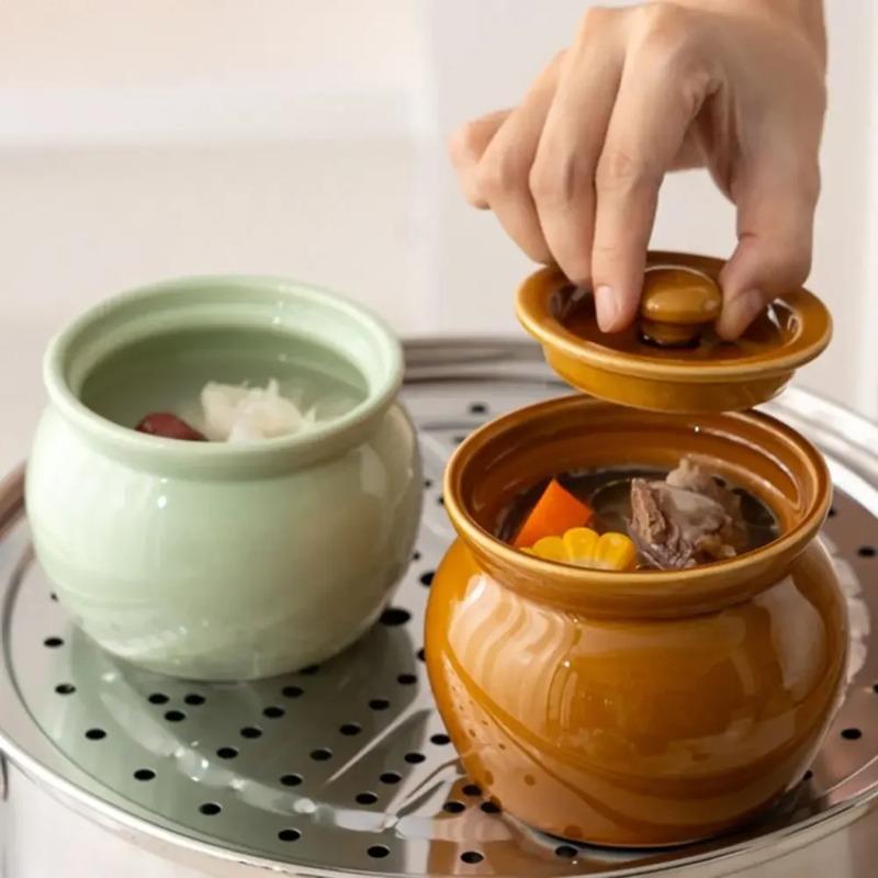 1pc/4pcs High quality household 400ml thick large capacity ceramic stew pot with lid stew pot heat-resistant ceramic steamer