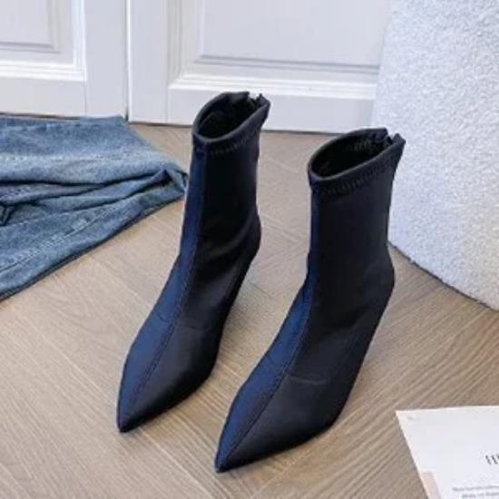 Zimní dámské strečové moderní boty módní špičaté kotníkové boty dámské elegantní nízké podpatky boty pro ženy