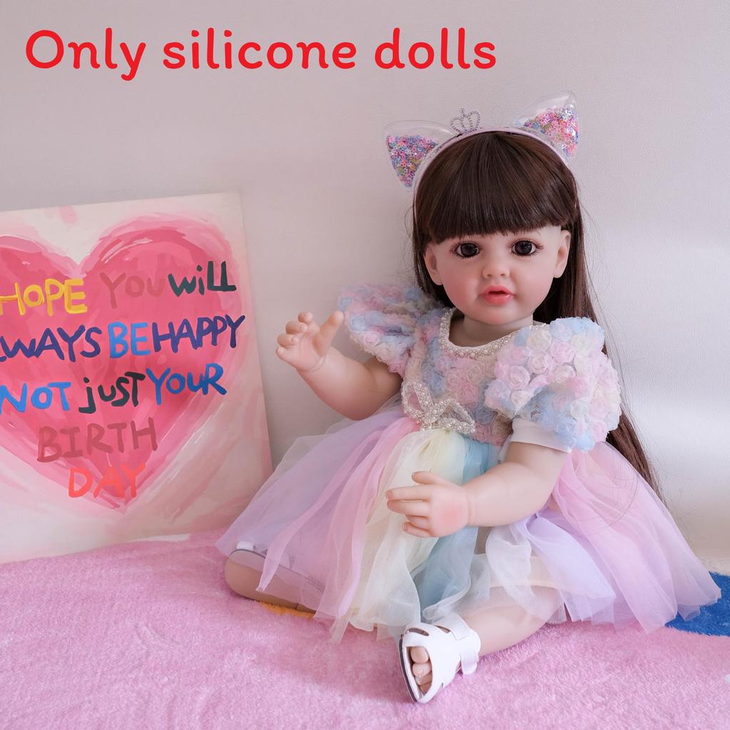 

Reborn Doll Betty 55cm Silicone Full Body Collectors Edition With Colorful Lace Dress And Cats Ears Headband Decor For Gift And Display