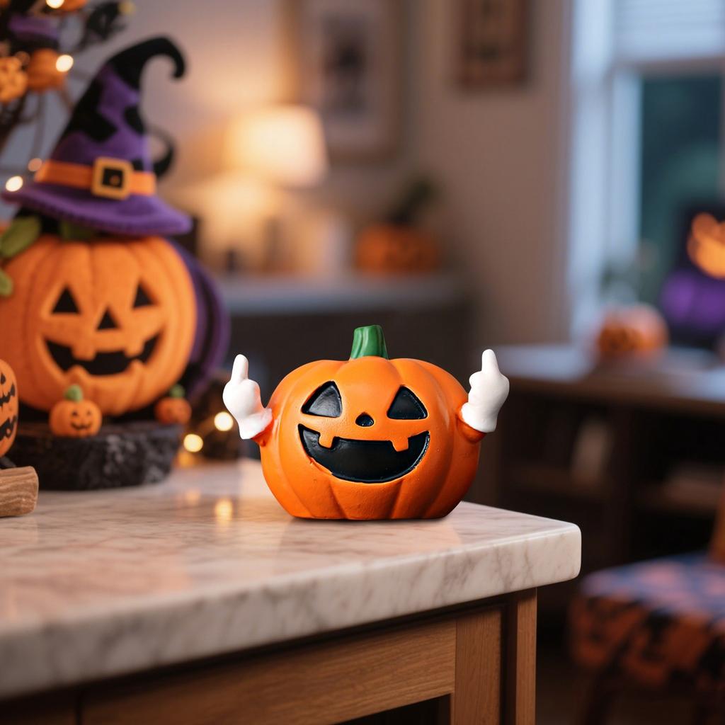 Figurka dýně se středním prstem, Kreativní stolní figurka, Festivalová dekorační figurka, Dárek, Narozeninový dárek