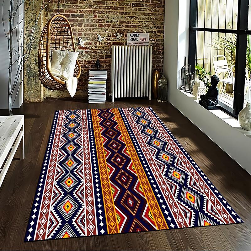 Geometric Tribal Pattern Carpet Non-slip Rug Suitable for Living Room and Bedroom Sofas