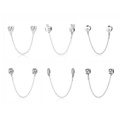 Original 100% 925 Sterling Silver Bead Charm Safety Chain Charms Crystals Beads Fit Bracelets Women Fashion DIY Jewelry