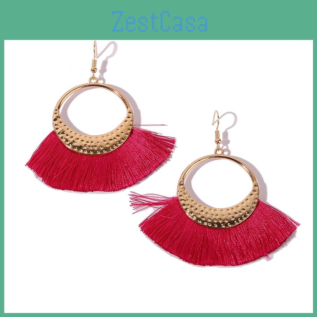 Ethnic Long Artistic Tassel Earrings Alloy Pendant Women Jewelry For Travel