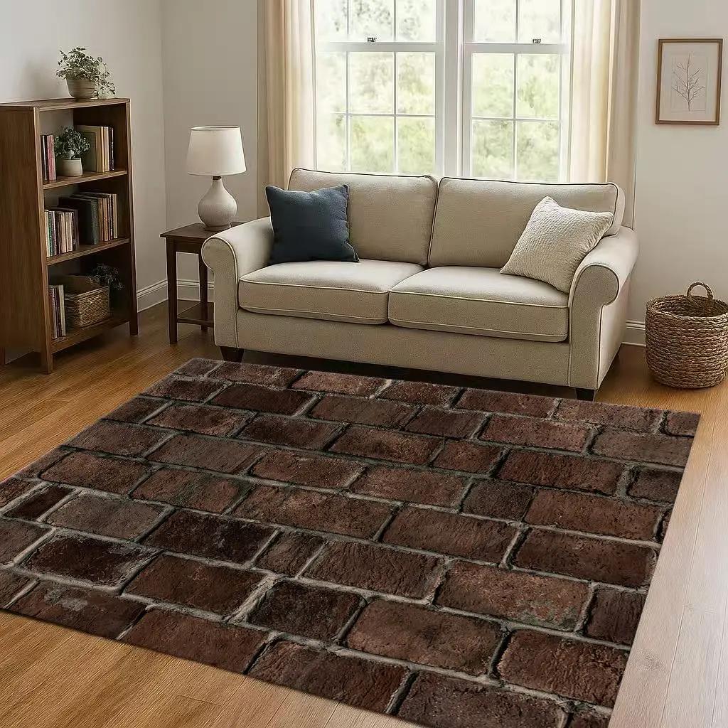 Retro Brick Stone Building Wall Art Living Room Non-Slip Area Rug Soft Carpet for Bedroom Playroom Sofa Home Decor Doormat