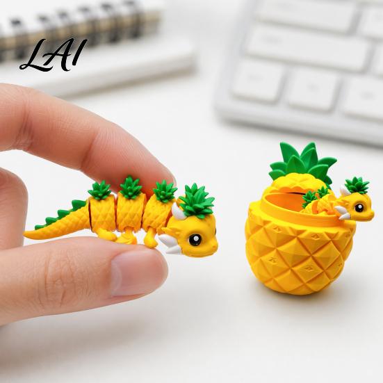 Small Item Storage Jar 3D Printed Pineapple Dragon Figurine Creative Fidget Toys Movable Joints Desk Organizer Toy Flexible Stress Relief Toys for