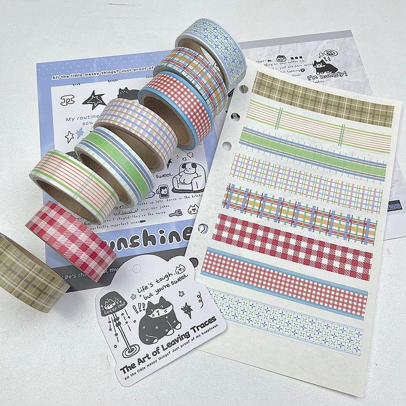 6Pcs/Lot Basic Grid Style Decorative Tape Cute Cartoon Creative Pink/Green/Red Washi Tape School Stationery