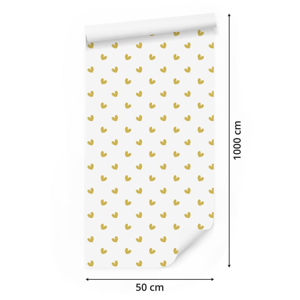 Heart Wallpaper White, Cream and Yellow 50x1000