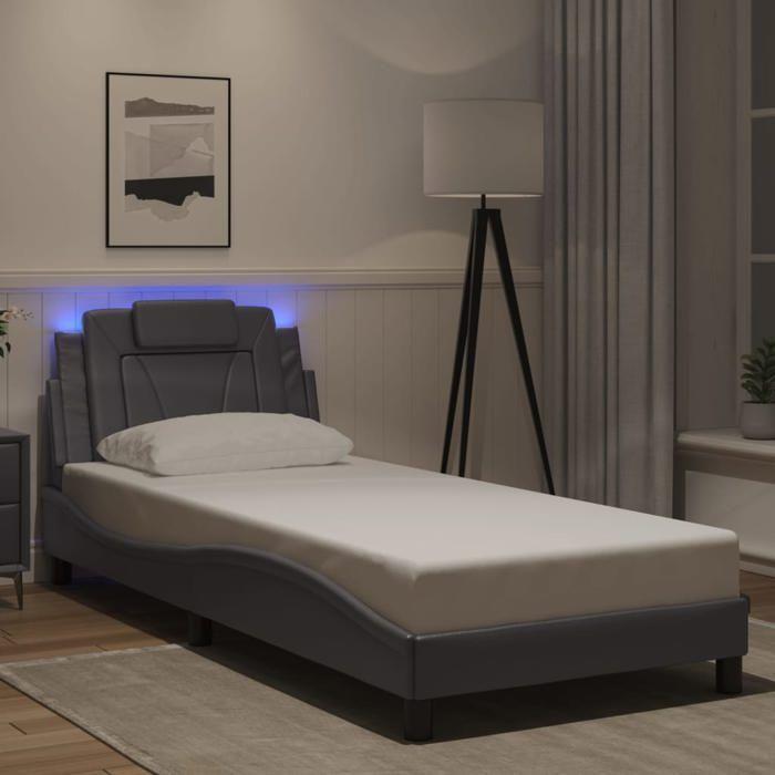 VidaXL Bed Frames with LED Lights, Upholstered Bed with Headboard, Single Bed, Adult Bedroom Bed, Modern, Grey 90x200 Cm 3213997