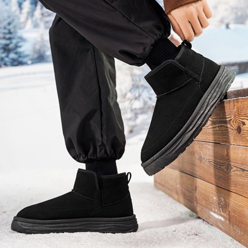 Men Fur Integrated Snow Boots Fleece Lined Cold Proof Warm Chunky Cotton Shoes