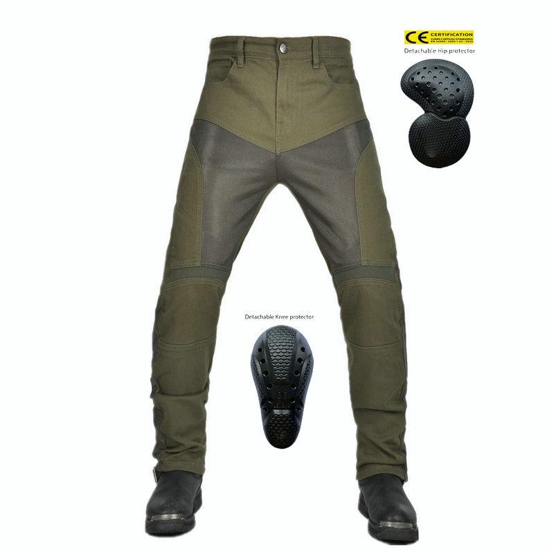 Breathable New product Motorcycle Jeans Men's Army Green Locomotive Mesh Summer Casual Elastic Riding Pants