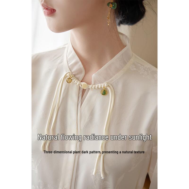 Xiangying Women's New Chinese Style Jacquard Stand Collar Long Sleeve Shirt