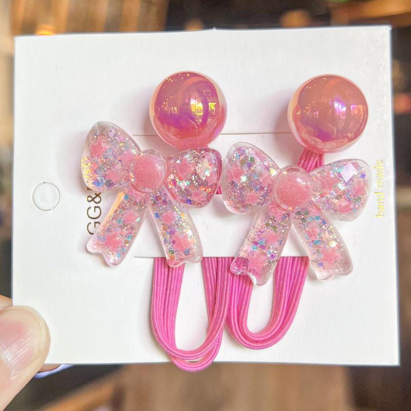 2 Pieces  New Cute Colorful Shiny Bow Tie Princess Headwear Kids Elastic Hair Bands Children Hair Ropes Girls Hair Accessories