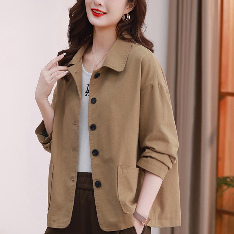 

2025 Versatile Petite Loose Pure Cotton Jacket: Short, Thin Style for Spring & Autumn XXL (145-160 jin) червоний/помаранчевий