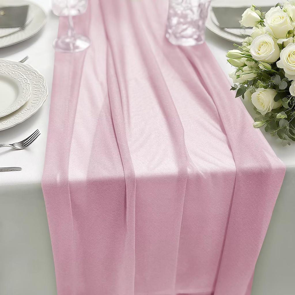 Boho Sheer Chiffon Fabric Table Runner Rustic Romantic Tulle Table Runner for Christmas Wedding Party Birthday Table Decorations