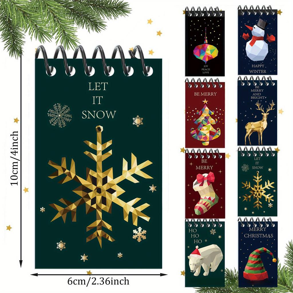 8pcs Christmas Coil Notepads, Festive Paper Journals with Perforated Pages, Ideal for Holiday Gifts and Friends - Assorted Seasonal Designs