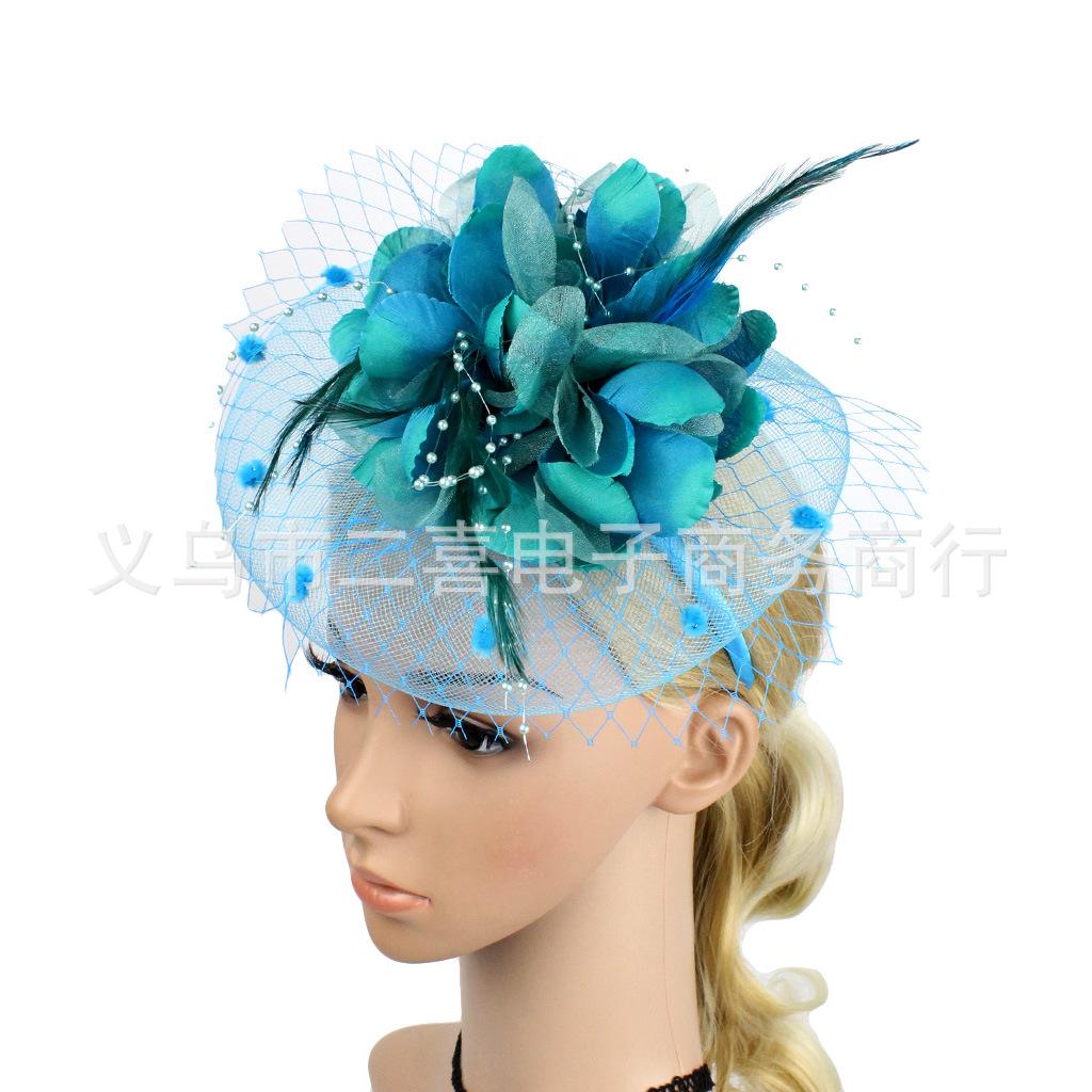 Europe and the United States new feather headdress bridal mesh hairpin bow top hat hair accessories headband jewelry