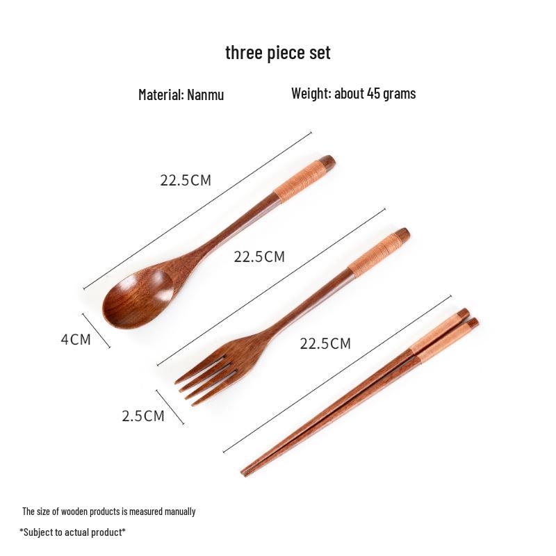 Wooden Cutlery Set: Spoon, Fork & Chopsticks with Travel Pouch
