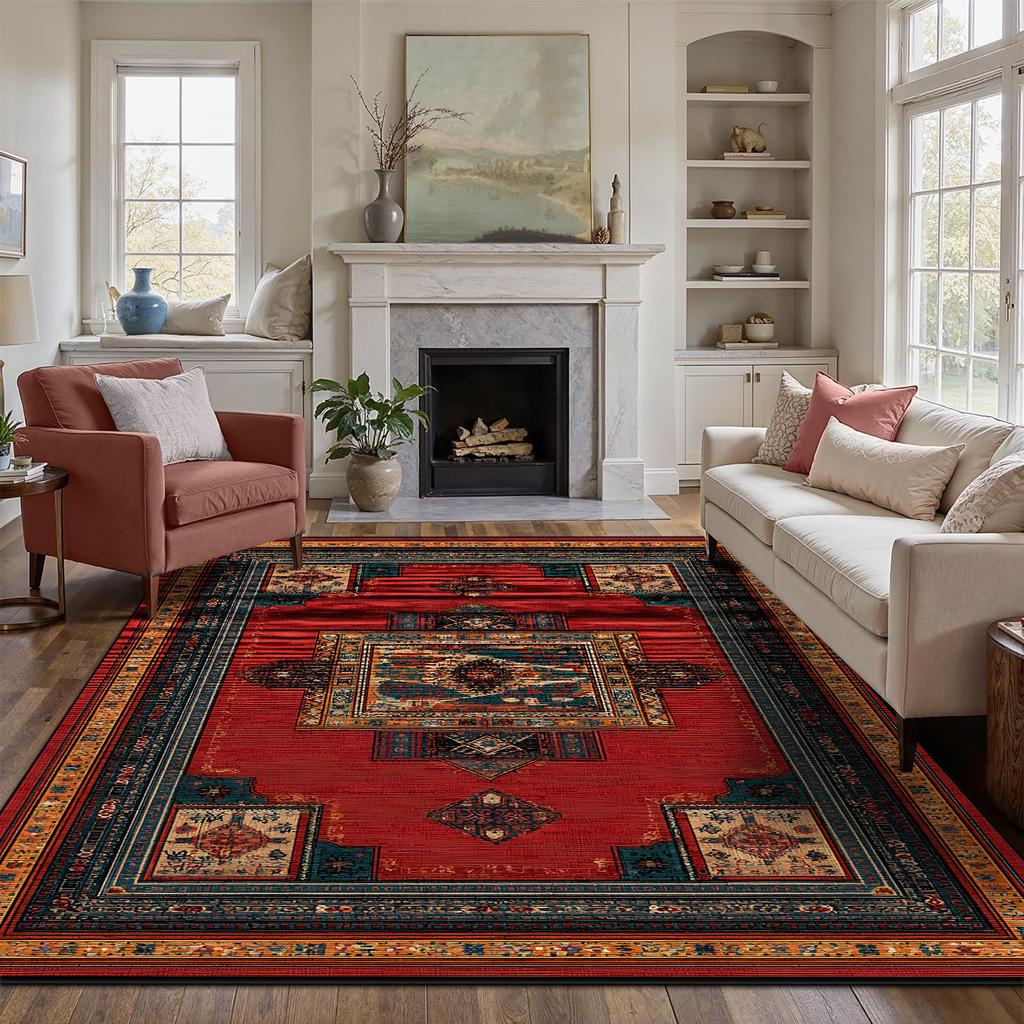 Persian Red Carpet Luxury Living Room Customizable Non-slip Rug Coffee Tables Home Decoration Bedroom Lounge Floor Mat Flannel