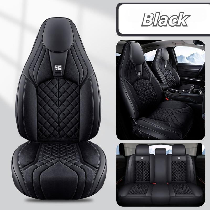 Premium 5-Seat Full-Cover Car Seat Covers - Suede Fabric & Soft Napa Leather, Durable Skin-Friendly Fit for Sedan/SUV/Truck
