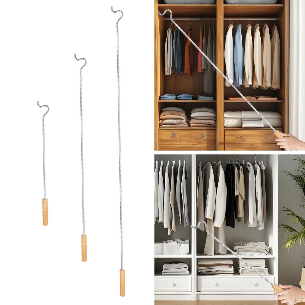 Clothing Hook Pole Closet Reacher Iron Reach Garment Clothes Hanger Reaching Rod for Home