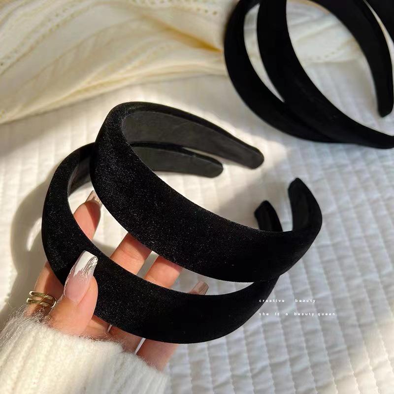 Retro French Wide Skull Top Sponge Headband for Women - Milk Coffee Color Hair Accessory