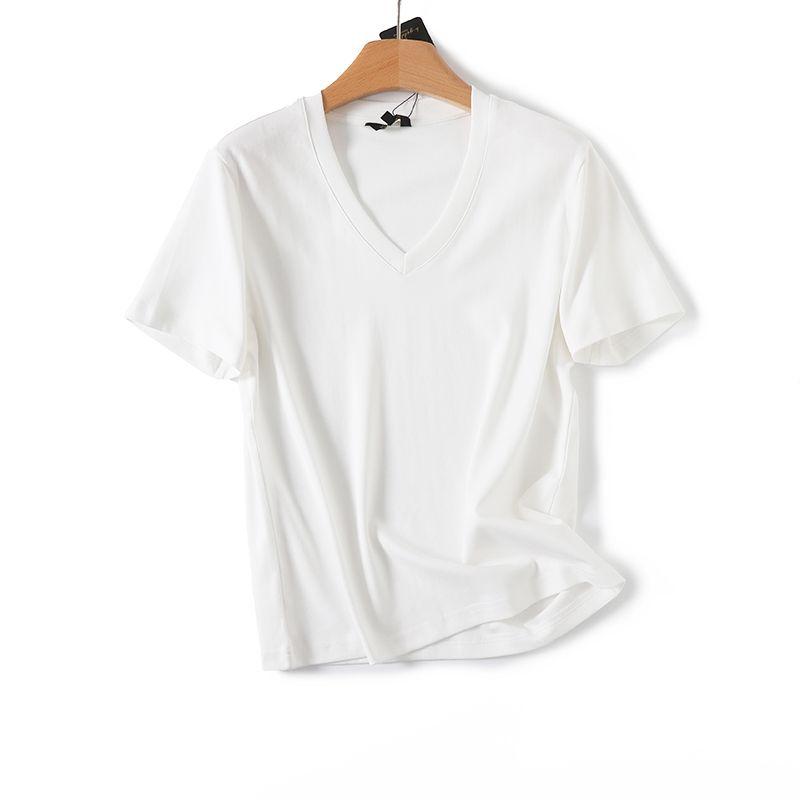 MD Women Clothes Casual Style Basic Versatile White Skin-friendly Pure Cotton V-neck Short Sleeve T-shirt Female 06832542250