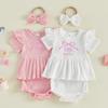Citgeett Summer Newborn Baby Girls Shorts Set Short Sleeve Embroidery Bow Letters T-shirt Shorts Hairband Outfit Clothes