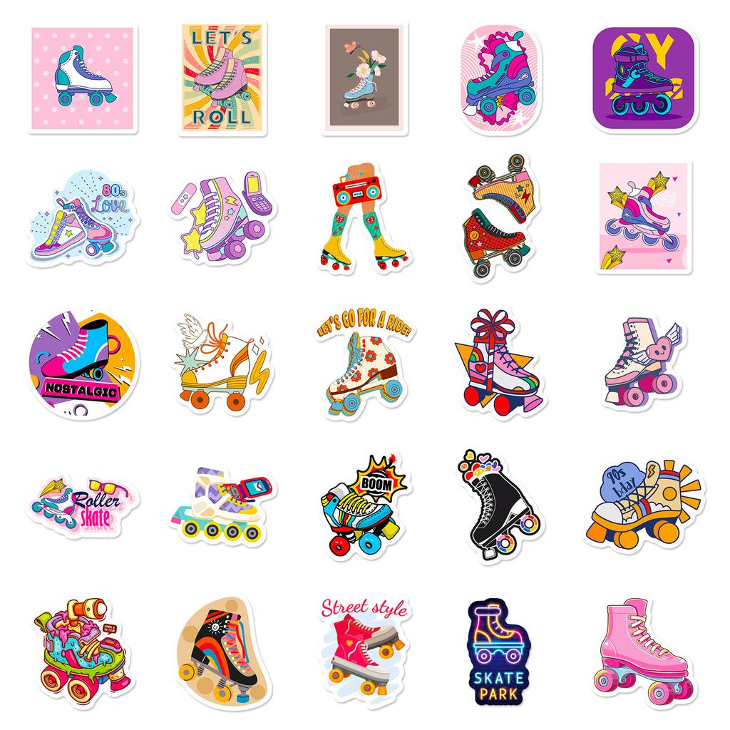 50Pcs Roller Skates Stickers Waterproof Reusable DIY Decals for Phone Laptop Tablet