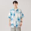 Short sleeved shirt for men in summer, ice silk ins port style, rugged and handsome, half sleeved wide pine flower shirt jacket