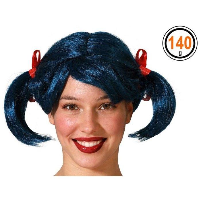 Modrá paruka s culíky pro ženu