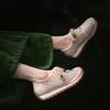Johnature Genuine Leather Hollow-out Breathable Casual Shoes Lightweight Versatile Lace Up Women's Flat Shoes