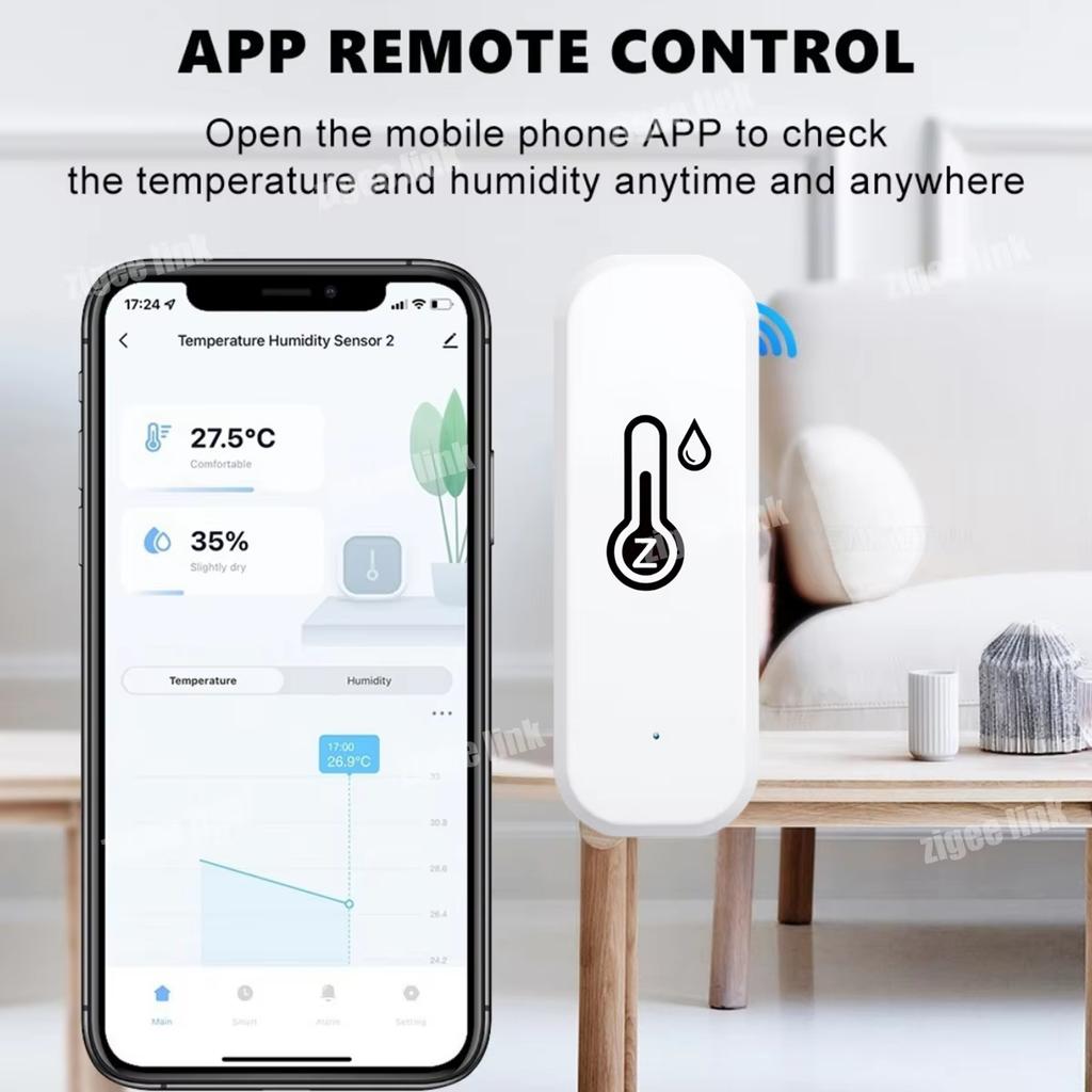 חיישן טמפרטורה ולחות אלחוטי Tuya Zigbee, גלאי לחות חכם, ניטור ביתי מרחוק, תואם לאלכסה ועוזרת גוגל