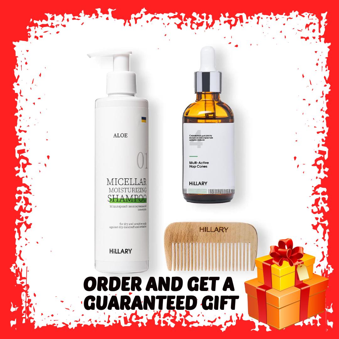 

Сироватка для волосся Multi-Active Hop Cones + Шампунь для сухого типу волосся Aloe Deep Moisturizing та гребінь