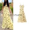 Summer New Product Women's Clothes Casual Style V Neck Sleeveless Waist Temperament Printed High Waist Long Sling Dress