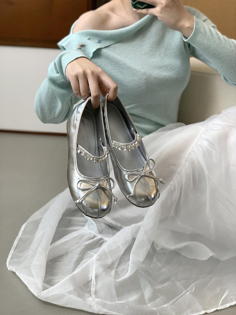 Inner height increase 4CM Mary Jane single shoes women's shoes spring and summer red rhinestone ballet evening shoes