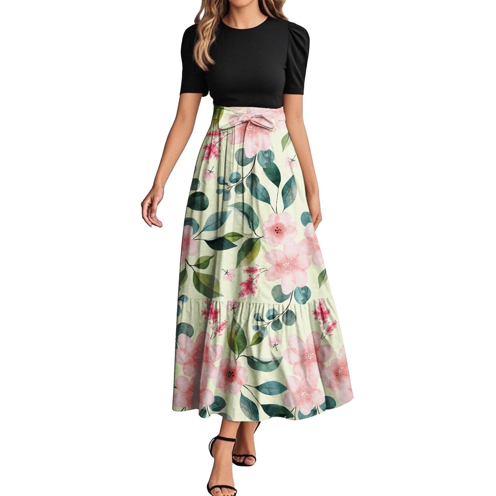 

Женское модное повседневное платье с коротким рукавом и круглым вырезом с цветочной вышивкой, элегантное, темпераментное XXL