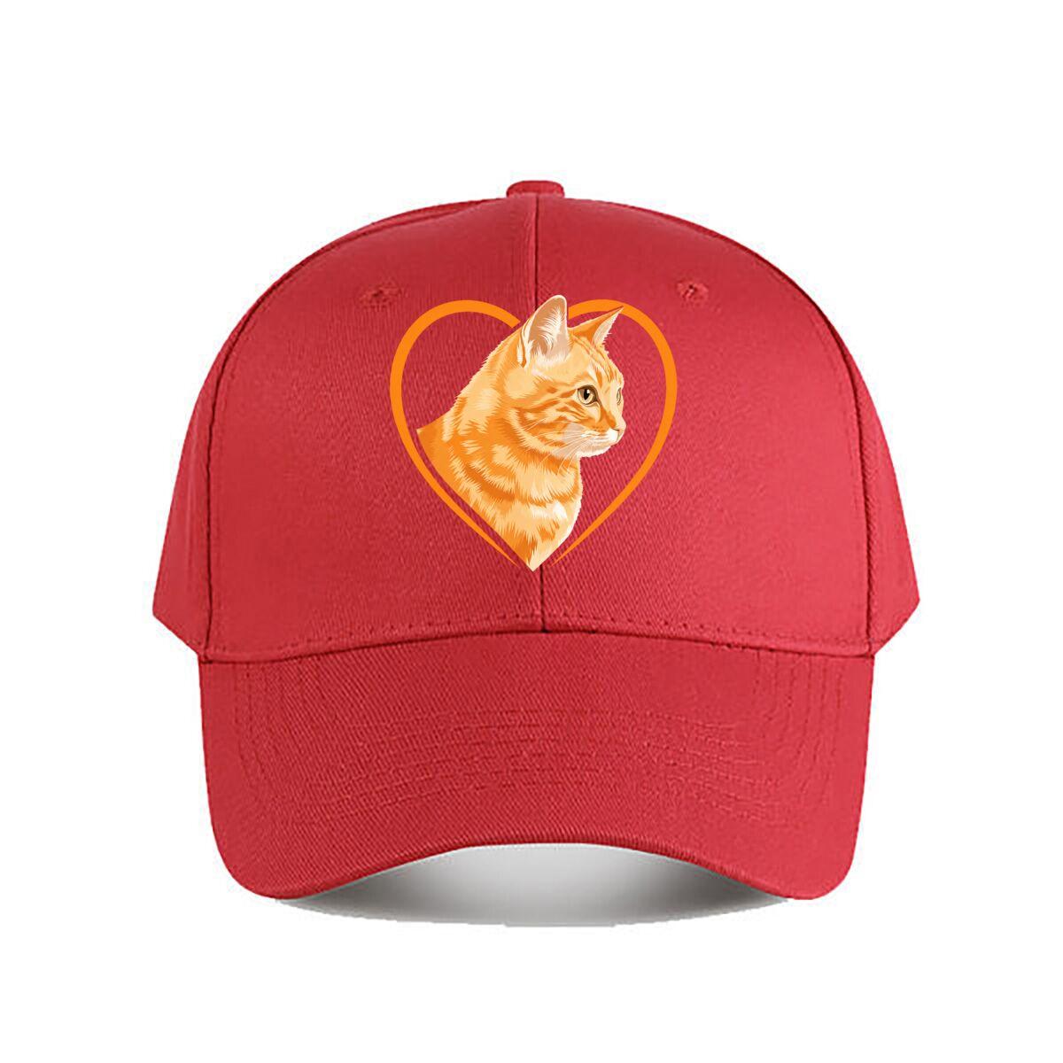 Orange Tabby Cat Portrait Heart Outline Baseball Cap Fashion Unisex Sunhat Womens Outdoor Sports One Size