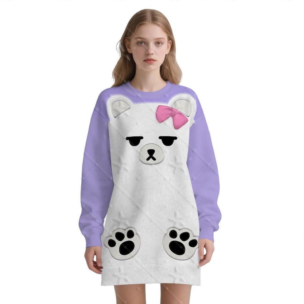 Demon Hunter of KPop Mira Cosplay Purple Sleepdress Headwear White Bear Pajama Women Sleepwear Halloween Carnival Party Outfits