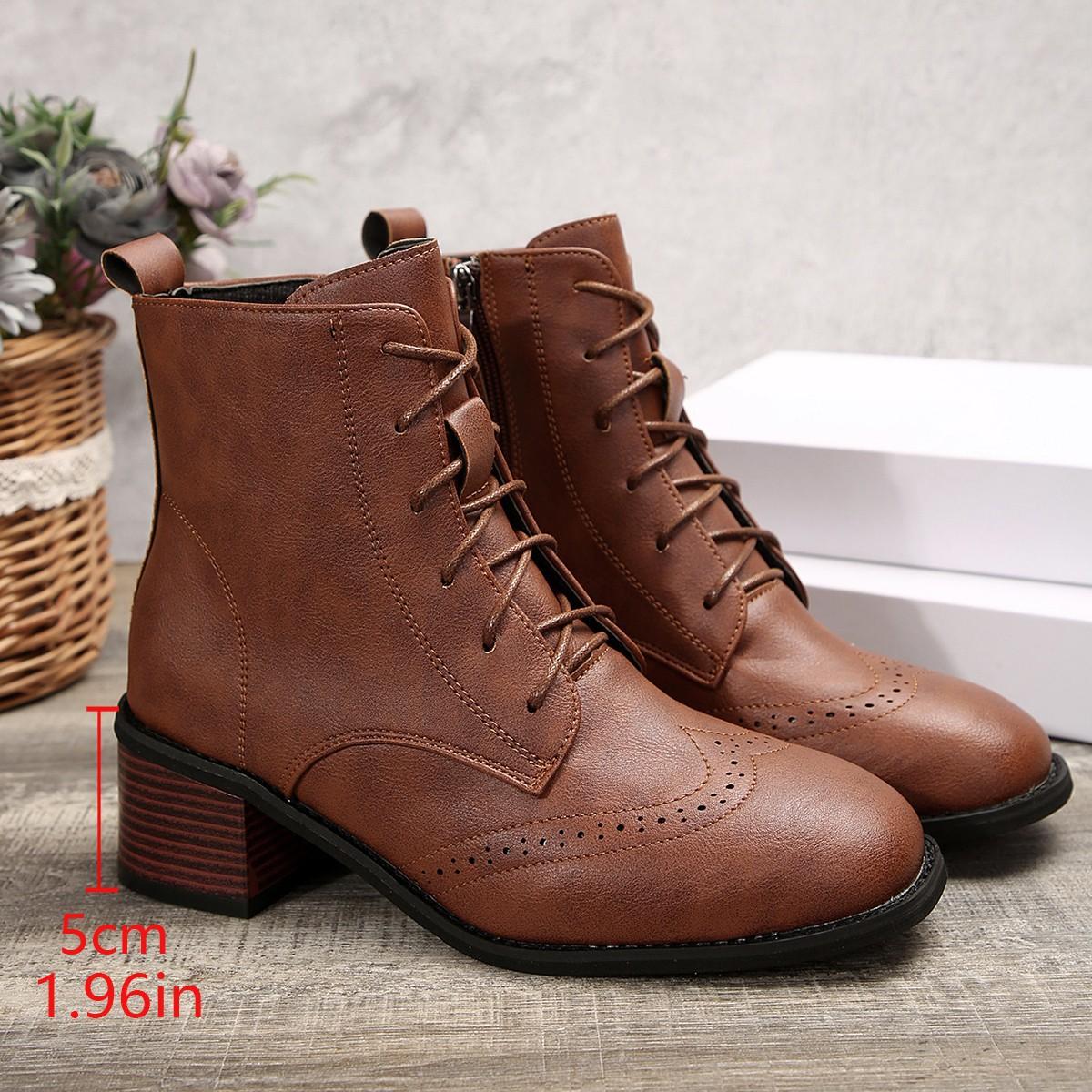 

2025 New Fall and Winter Women s Mid-Top Boots Foreign Trade Plus Size Thick Heel Square Toe Front Lace-up Martin Boots 43 темно-коричневого